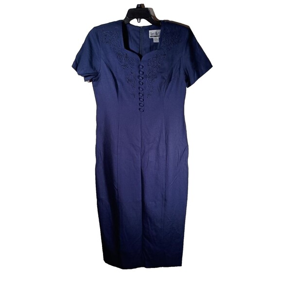 Sheri Martin Indigo Blue Short Sleeve Cloth Button Vintage Maxi Dress Size 12 - Picture 1 of 6
